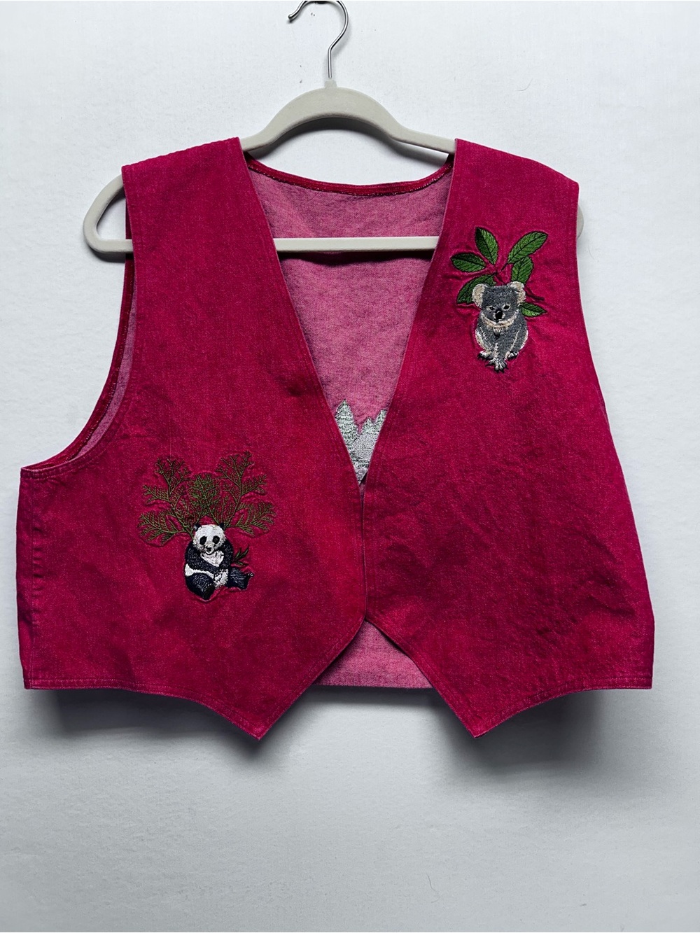 Red  Embroidered Animal Cotton denim  Vest